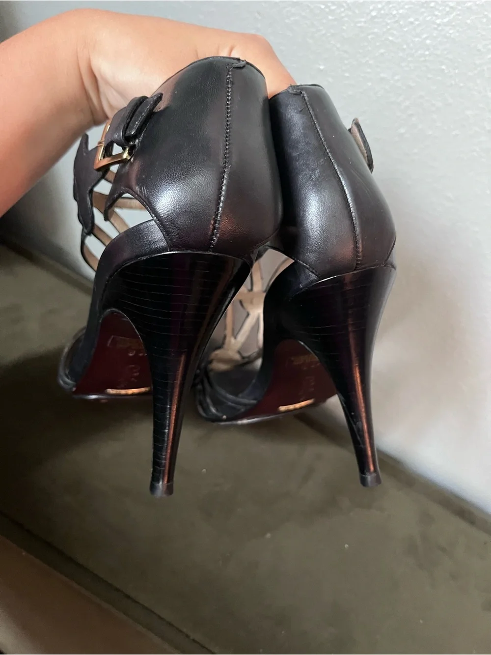 Cole Haan Nike air Black Leather Strappy High Heel Sandals